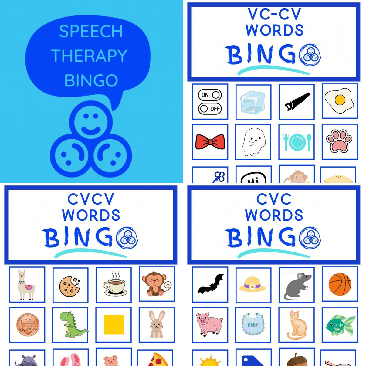 Apraxia Bingo Boards-PRINTABLE Speech Therapy Activity-VC-CV-CvCv-CvC ...