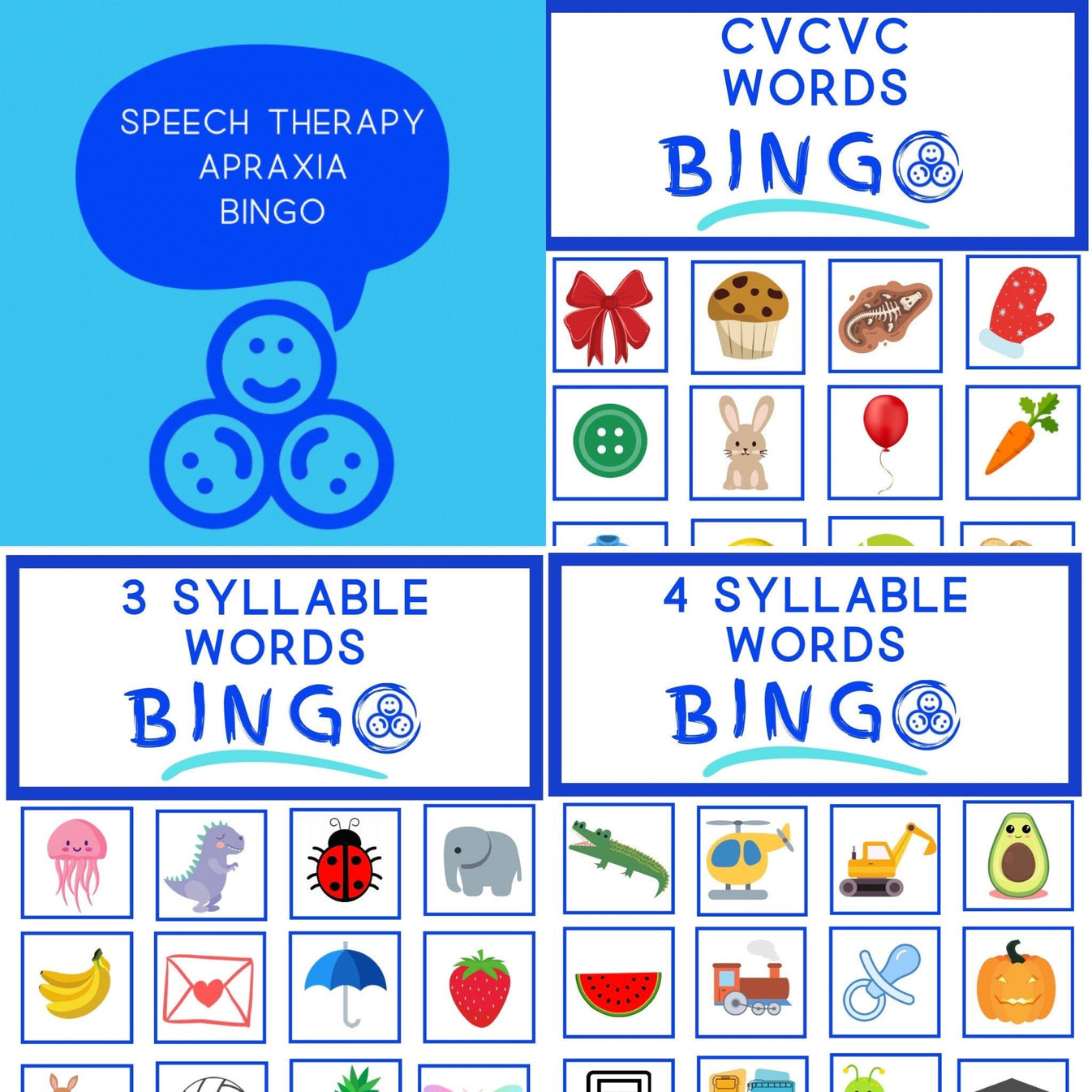 Apraxia Bingo Boards Multi Syllable PRINTABLE Speech Therapy Activity ...