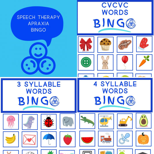 Apraxia Bingo Boards Actividad de terapia del habla IMPRIMIBLE de varias sílabas Imprimible para Apraxia