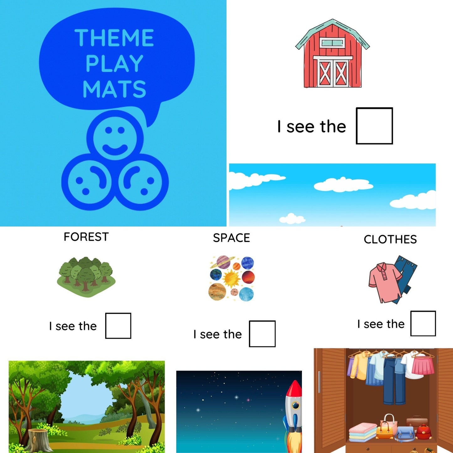 THEME PLAY Mats PRINTABLE-Theme Therapy Play-Printable Theme Play Mats-Speech Therapy Theme Mini Objects-Printable Theme Play Activity