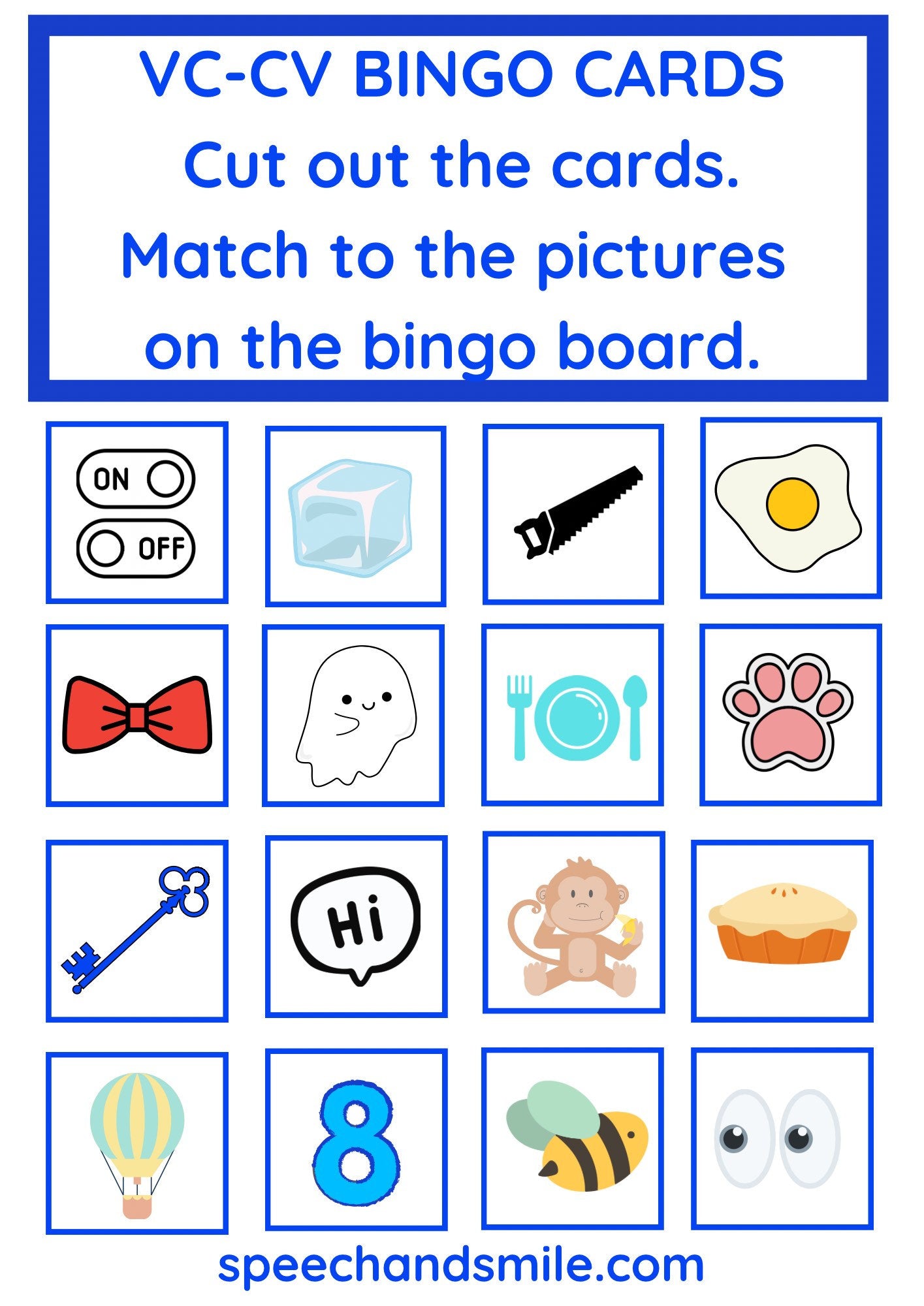 Apraxia Bingo Boards-IMPRINTABLE Orthophonie Activité-VC-CV-CvCv-CvC mots-Orthophonie Mini Objets-Orthophonie imprimable pour Apraxia