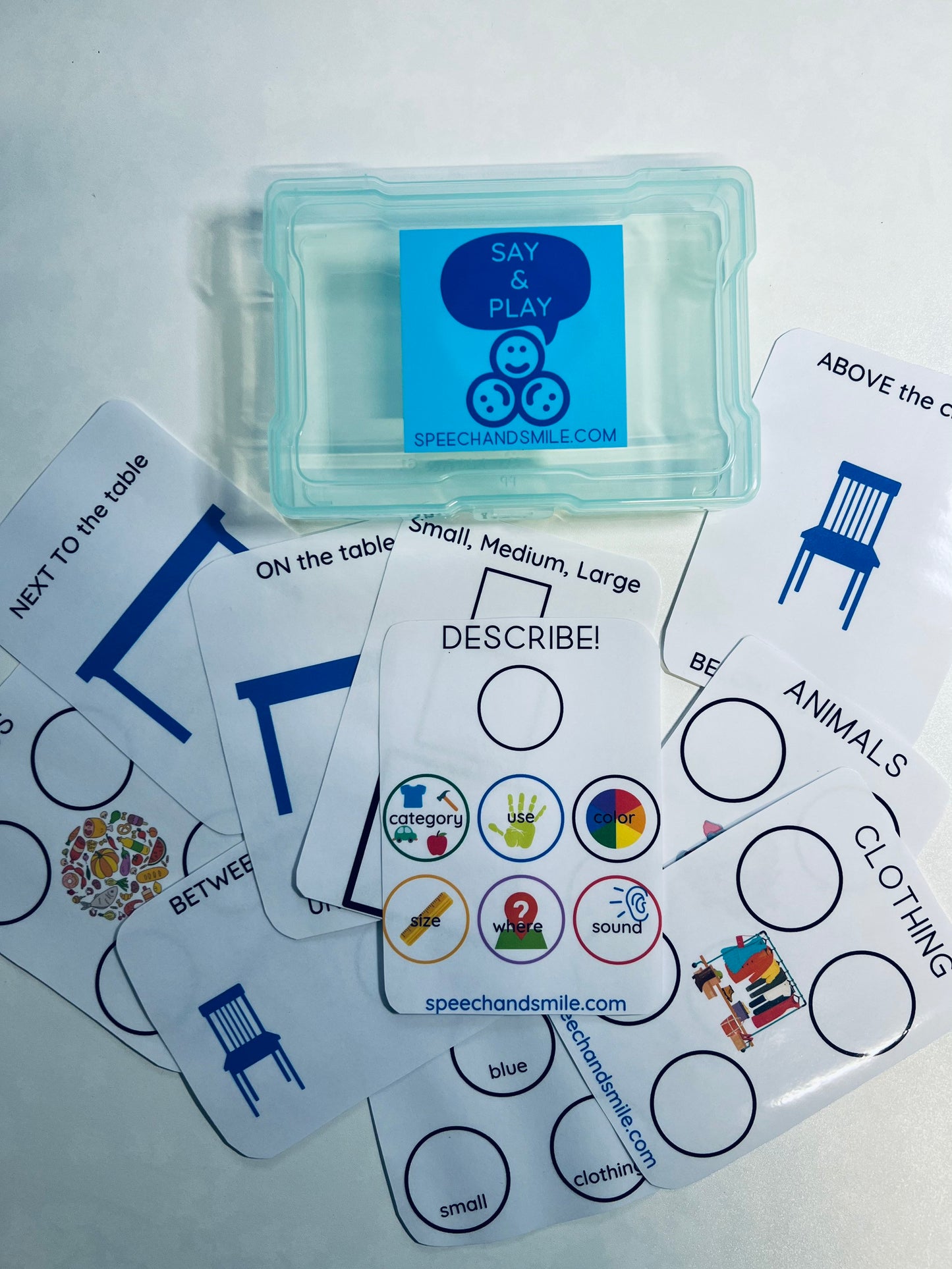 Boîte de tâches de LANGUE avec mini objets-boîte d’activité d’orthophonie-boîte de concepts linguistiques-activité d’orthophonie