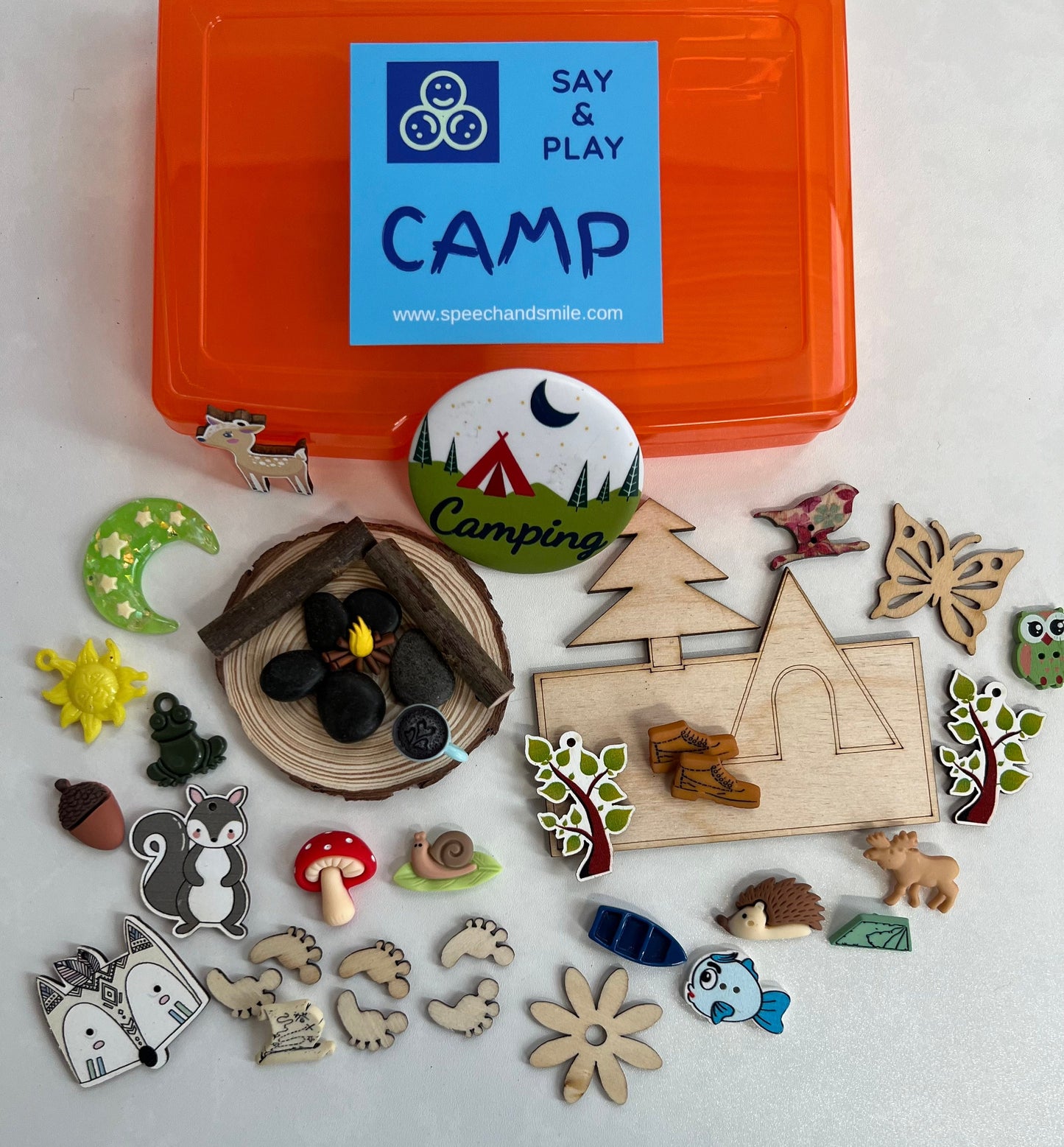 CAMP Mini Objets Kit-Camp Bibelots-Orthophonie Mini Objets-Objets de langage-Objets de parole-Boîte occupée-Boîte de tâches vocales SLP