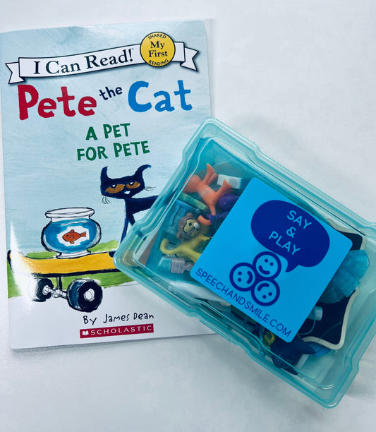 Una mascota para Pete Objetos de libro Kit de cuentos de Pete el gato Miniobjetos de logopedia