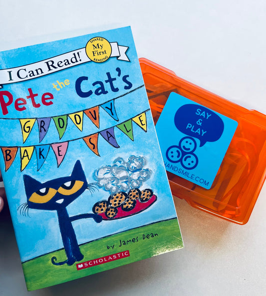 Pete the Cat Book Groovy Bake Sale and Story Objects for Pete the Cat Speech Therapy Mini Objects