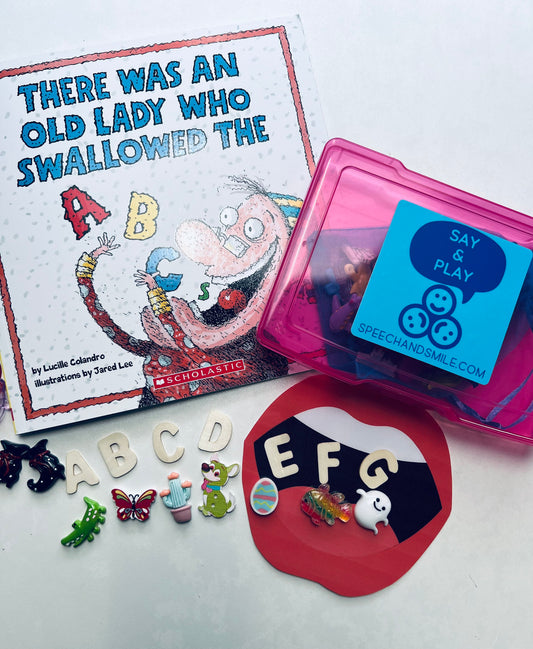 There Was an Old Lady Who Swallowed the Alphabet book-Story Props-Speech Therapy Mini Objects-Interactive Story