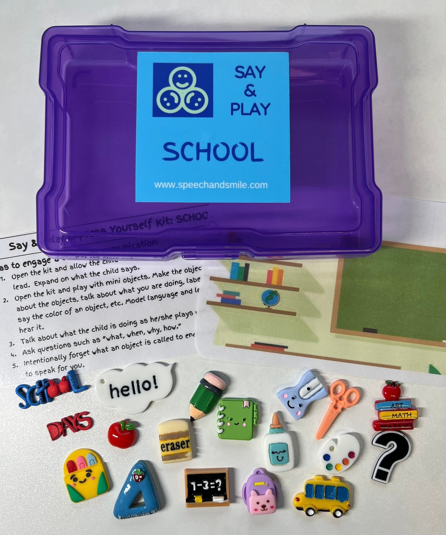 Miniature SCHOOL Trinkets Mini Objects for Speech Therapy Language Task Box