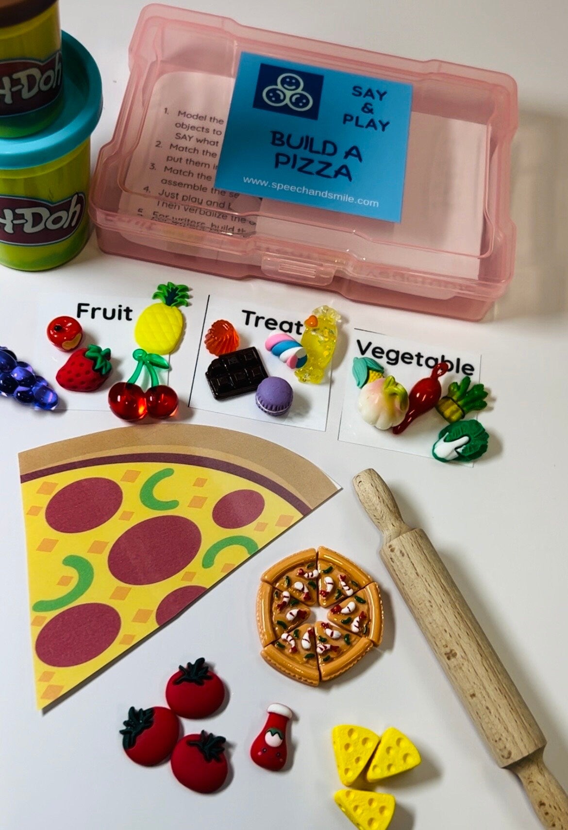 Kit para construir una pizza, caja de tareas de lenguaje, terapia del habla, miniobjetos, kit de secuencia verbal, kit de terapia del habla con baratijas