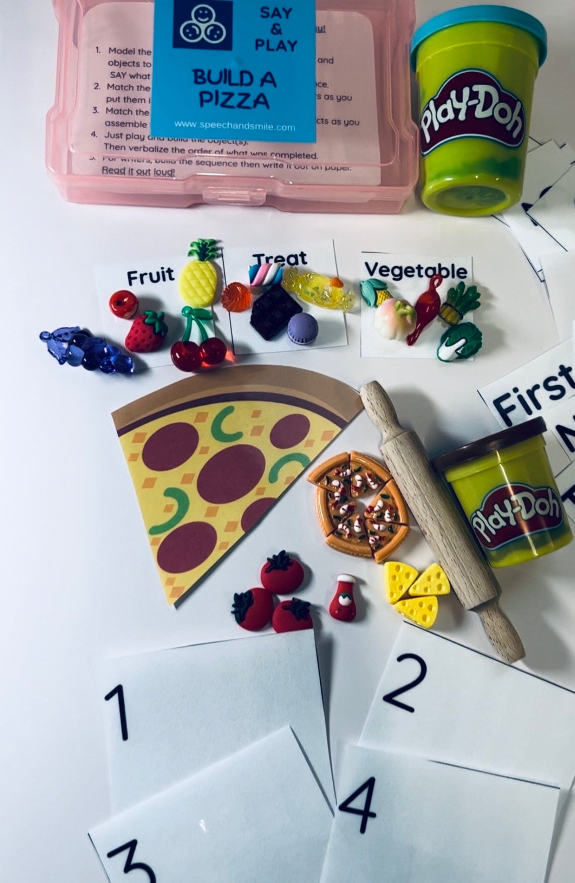 Build a Pizza Kit Language Task Box Speech Therapy Mini Objects Verbal Sequence Kit Speech Therapy Kit with Trinkets