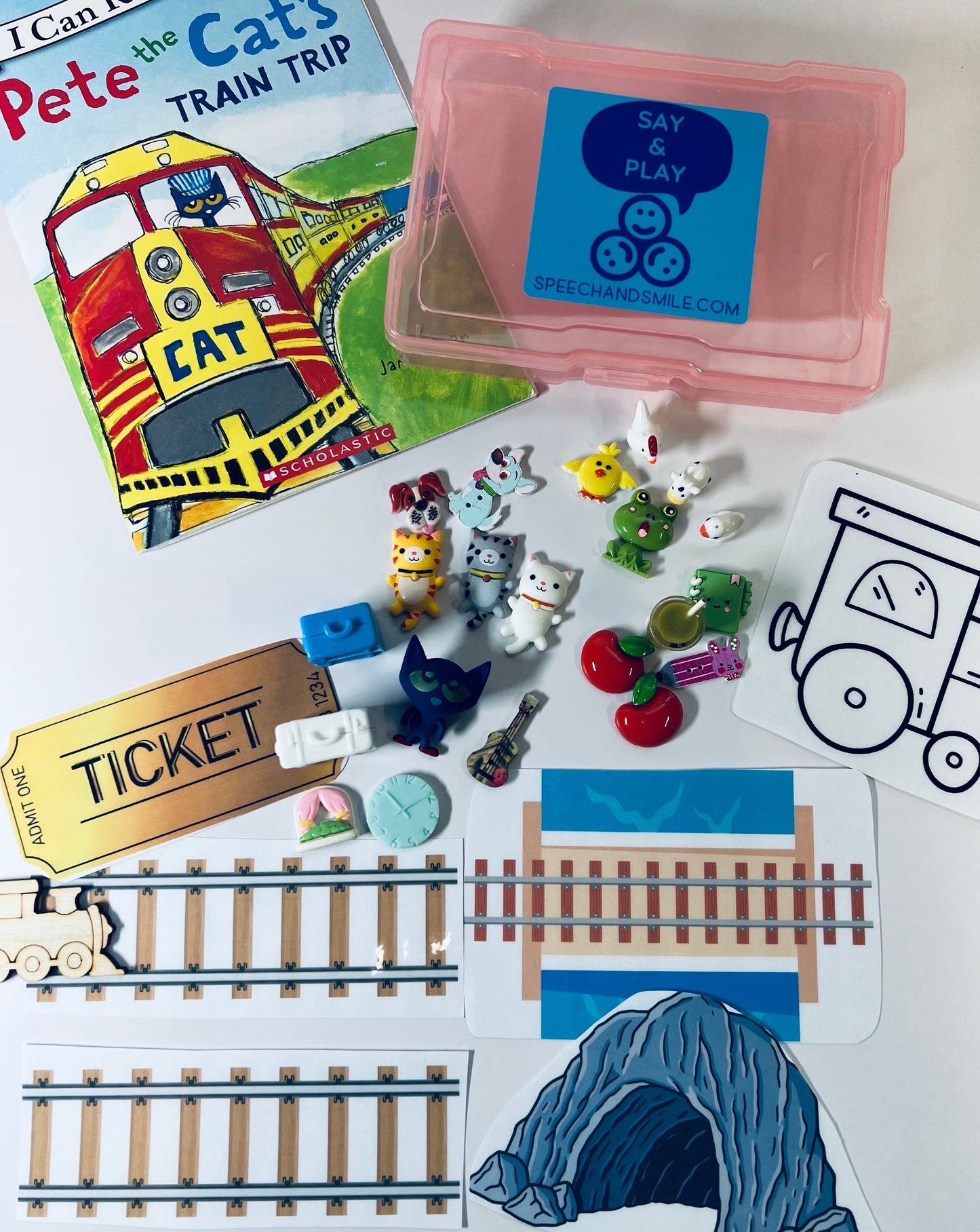 Pete the Cat Story Kit-Pete the Cat’s Train Trip-Speech Therapy Mini Objects-Story Trinkets for Pete the Cat Books