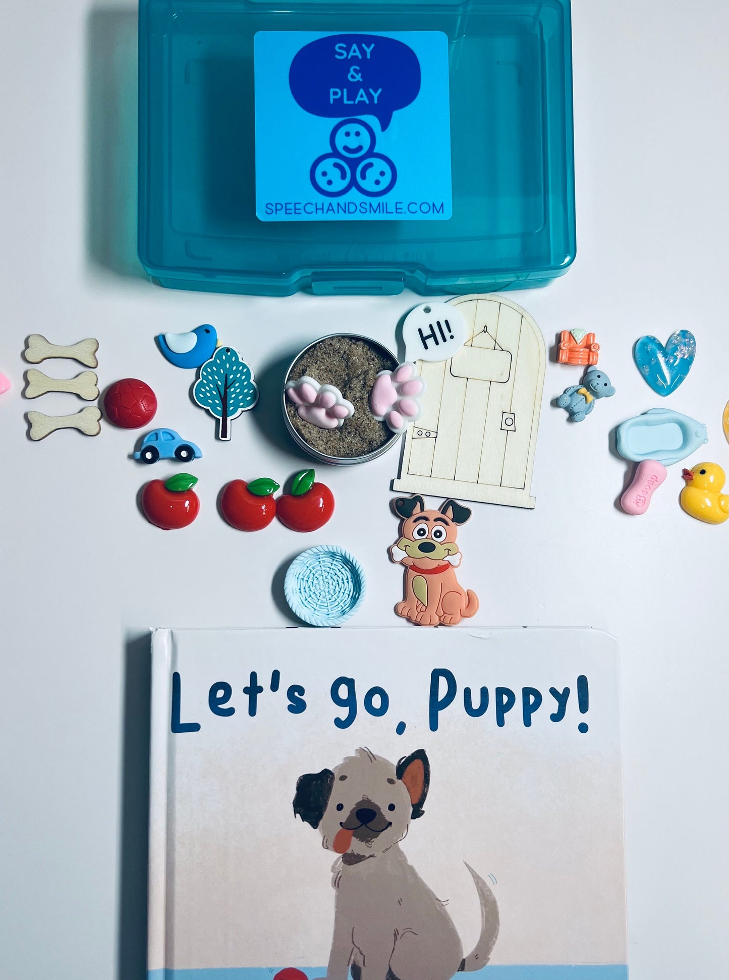 Toddler Book Early Sounds Book Let's Go Puppy Book Story Kit Story Objects Speech Therapy Mini Objects-Apraxia Book