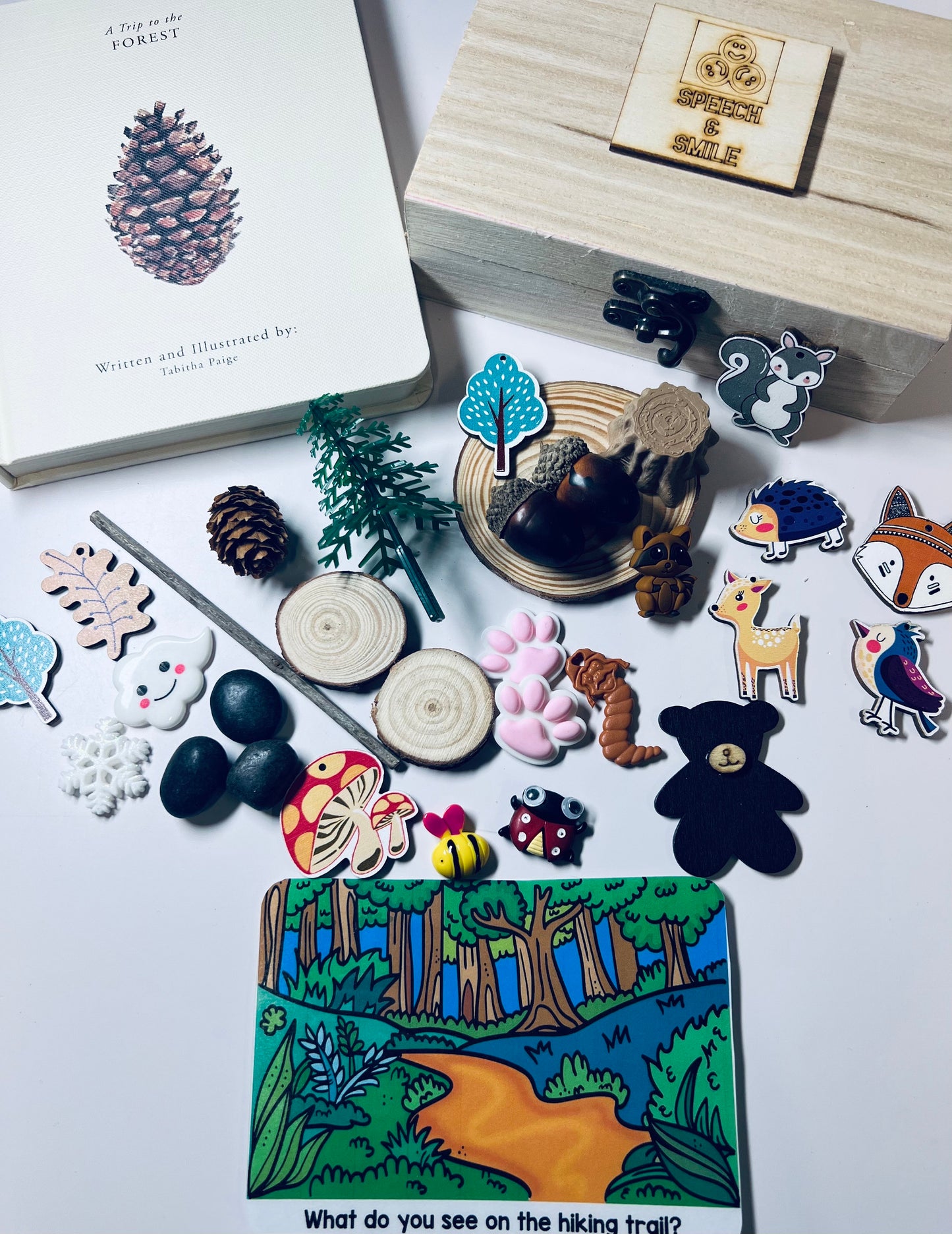 Story Kit Forest Book and Objects-Miniature Forest Trinkets - Speech Therapy Mini Objects - Story Objects -Forest Theme Story Kit Trinkets