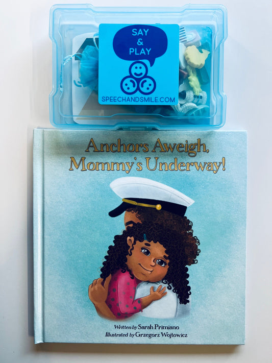 Livre pour enfants et kit d’histoires-Anchors Aweigh, Mommy’s Underway-Livre pour l’orthophonie-Livre de vie militaire-Mini objets pour l’orthophonie