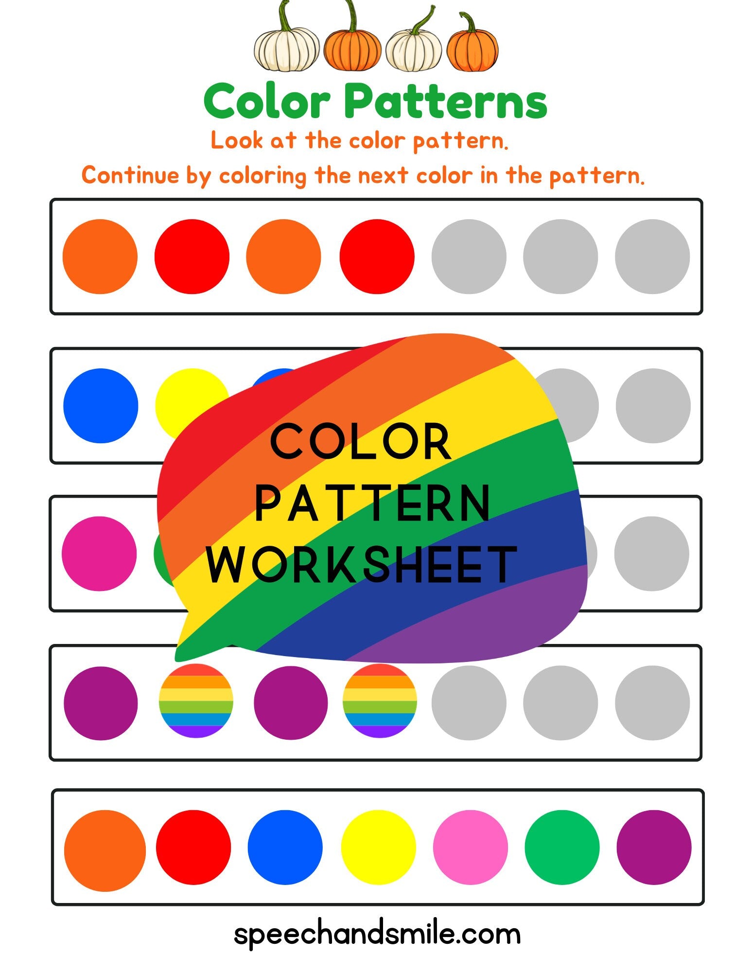 Color Pattern Worksheet – Speech and Smile