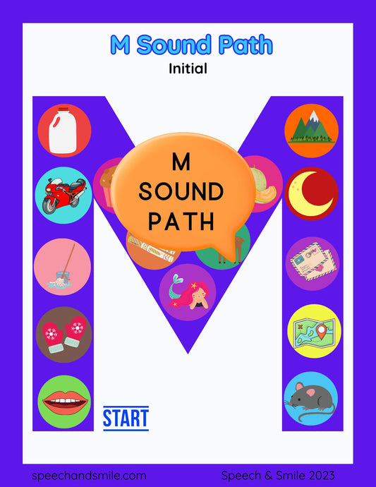 M Sound Rutas de sonido imprimibles para logopedia- Hojas de trabajo de juegos de articulación-Descarga de hoja de trabajo imprimible de la letra M-Terapia del habla de palabras M