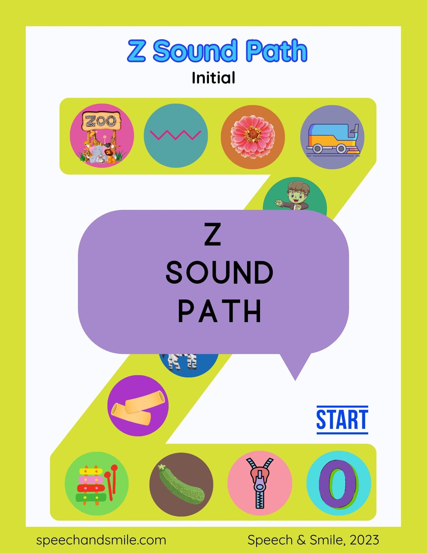 Letter Z Sound Printable Worksheet-Sound Path for Speech Therapy-Articulation Games Worksheet-Letter Z Worksheet-Z Words Speech Therapy