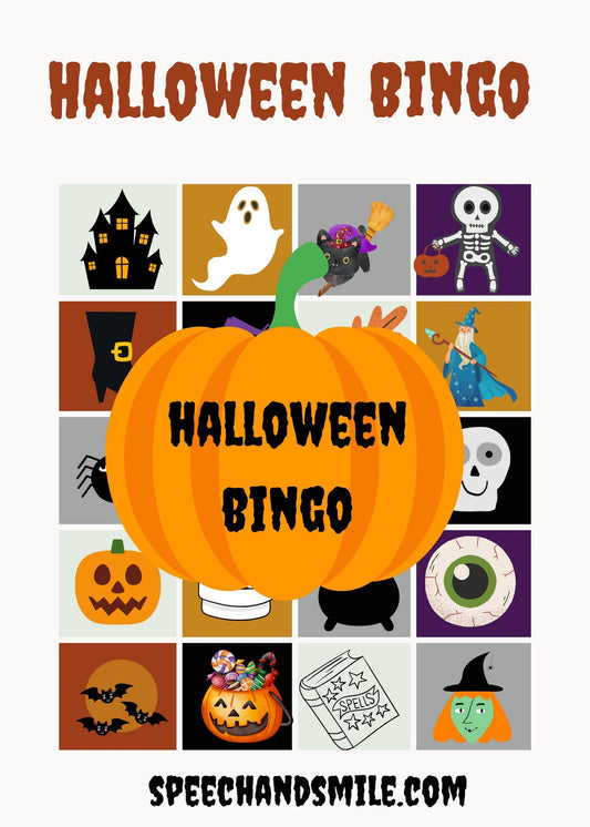 Halloween BINGO Printable Download-Add Halloween Trinkets and Play-Print and Play- Speech and Smile