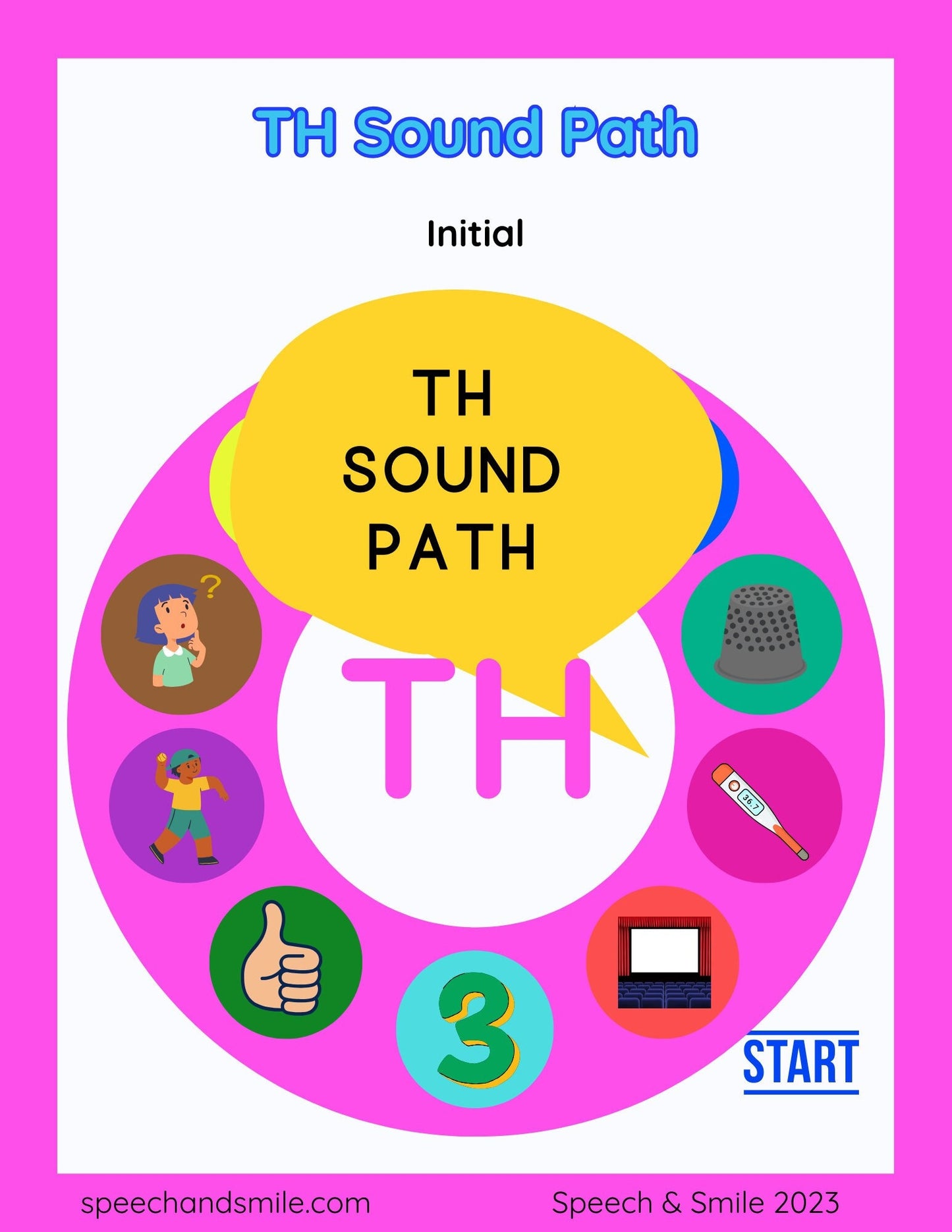 Hoja de trabajo de sonidos TH-Ruta del sonido /th/ Logopedia-Hoja de trabajo de juegos de articulación-Hoja de trabajo TH-Terapia del habla de palabras TH