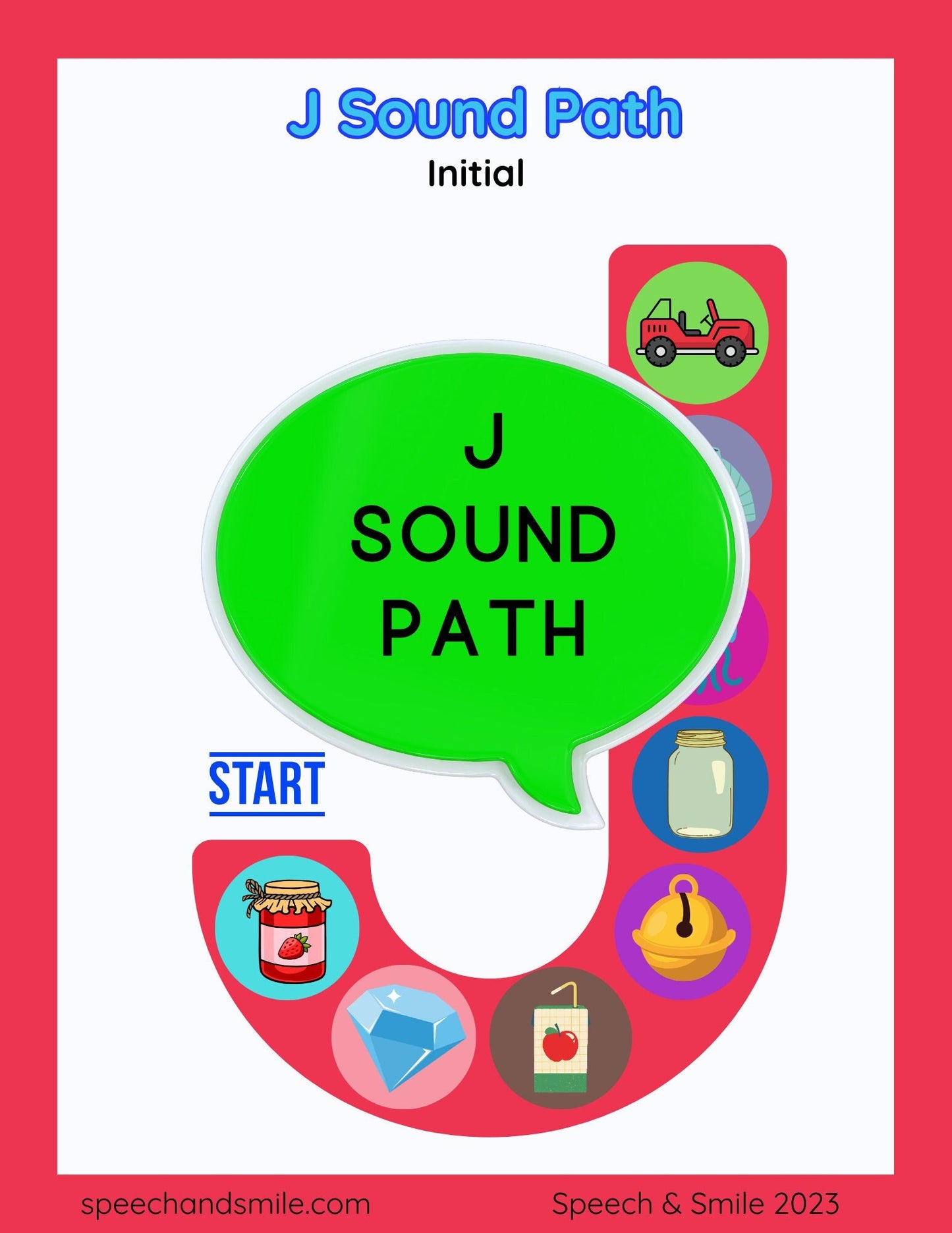 Hoja de trabajo de sonido J-Ruta del sonido /j/ Terapia del habla-Hoja de trabajo de juegos de articulación-Hoja de trabajo J-Terapia del habla de palabras J
