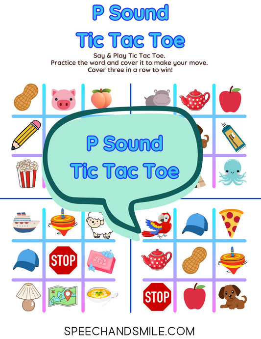 P Sound PRINTABLE Speech Sounds Tic-Tac-Toe Print and Play with Speech Therapy Mini Objects