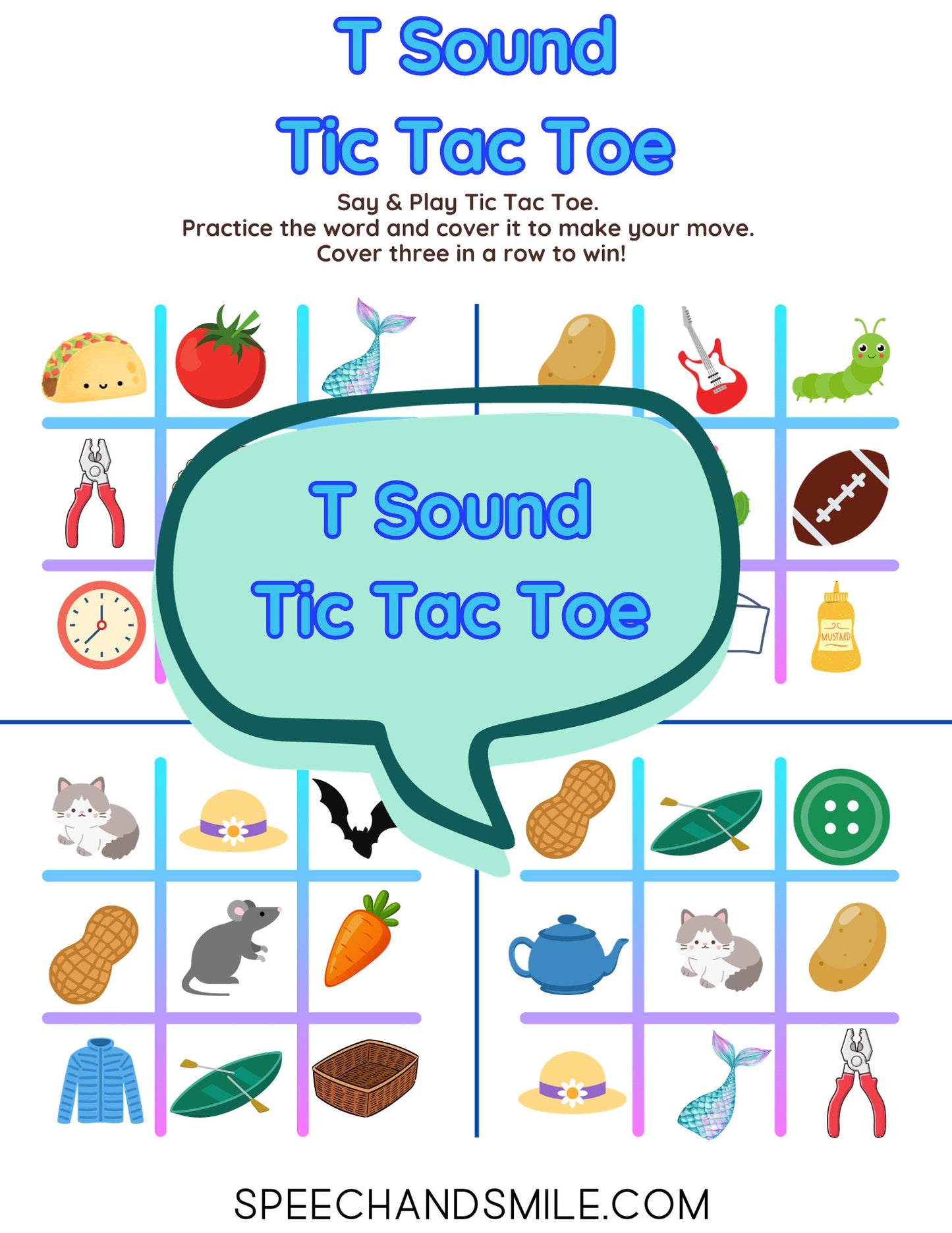 T Sound Tic-Tac-Toe PRINTABLE Speech Sounds Tic-Tac-Toe Print and Play ...