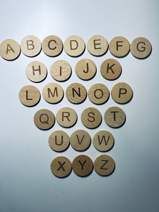 Wooden Alphabet Circles-Montessori Letter Rounds-English Letter Circles-Alphabet Wood Letters