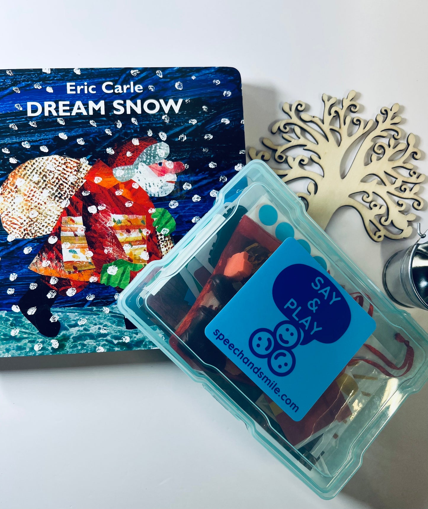 DREAM SNOW Story Kit-Objetos acompañantes de historia Dream Snow Eric Carle-Regalo para niños-Terapia del habla Mini objetos para libro-