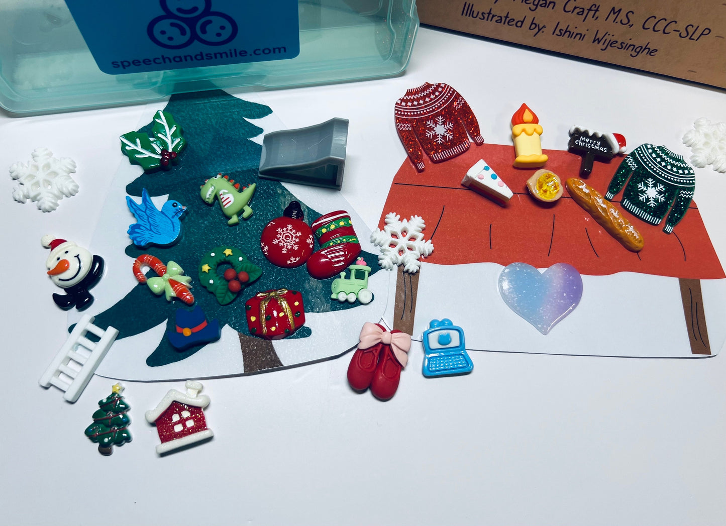 Kit de cuentos navideños para una misión muy feliz Inclusión Libro de Navidad-Baratijas-Libro inclusivo-Terapia del habla Mini objetos-Libro regalo