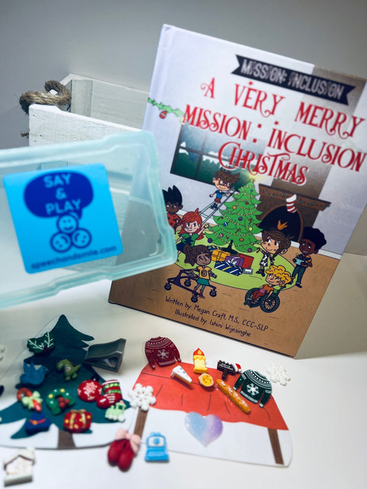 Kit d’histoire de Noël pour une très joyeuse mission Inclusion Livre de Noël-Bijoux-Livre inclusif-Orthophonie Mini Objets-Livre Cadeau