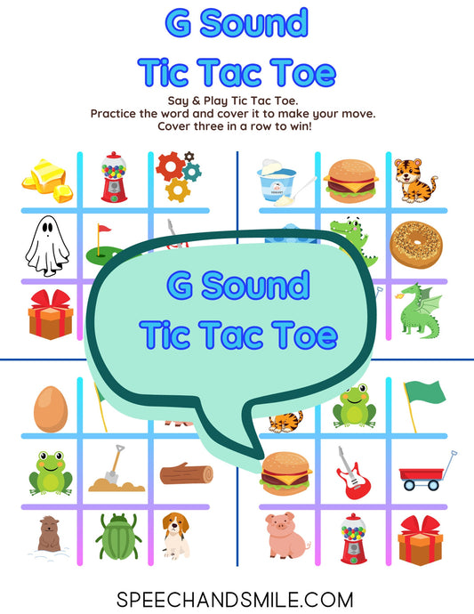 G Sonido Tic-Tac-Toe IMPRIMIBLE Sonidos del habla Tic-Tac-Toe Imprime y juega con miniobjetos de logopedia