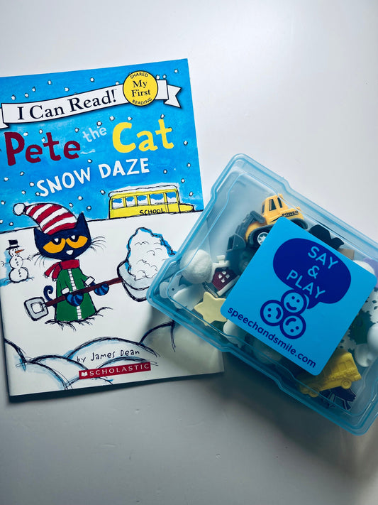 Livre et objets d'histoire de Pete le chat Kit d'histoire de livre de Snow Daze de Pete le chat Mini-objets d'orthophonie
