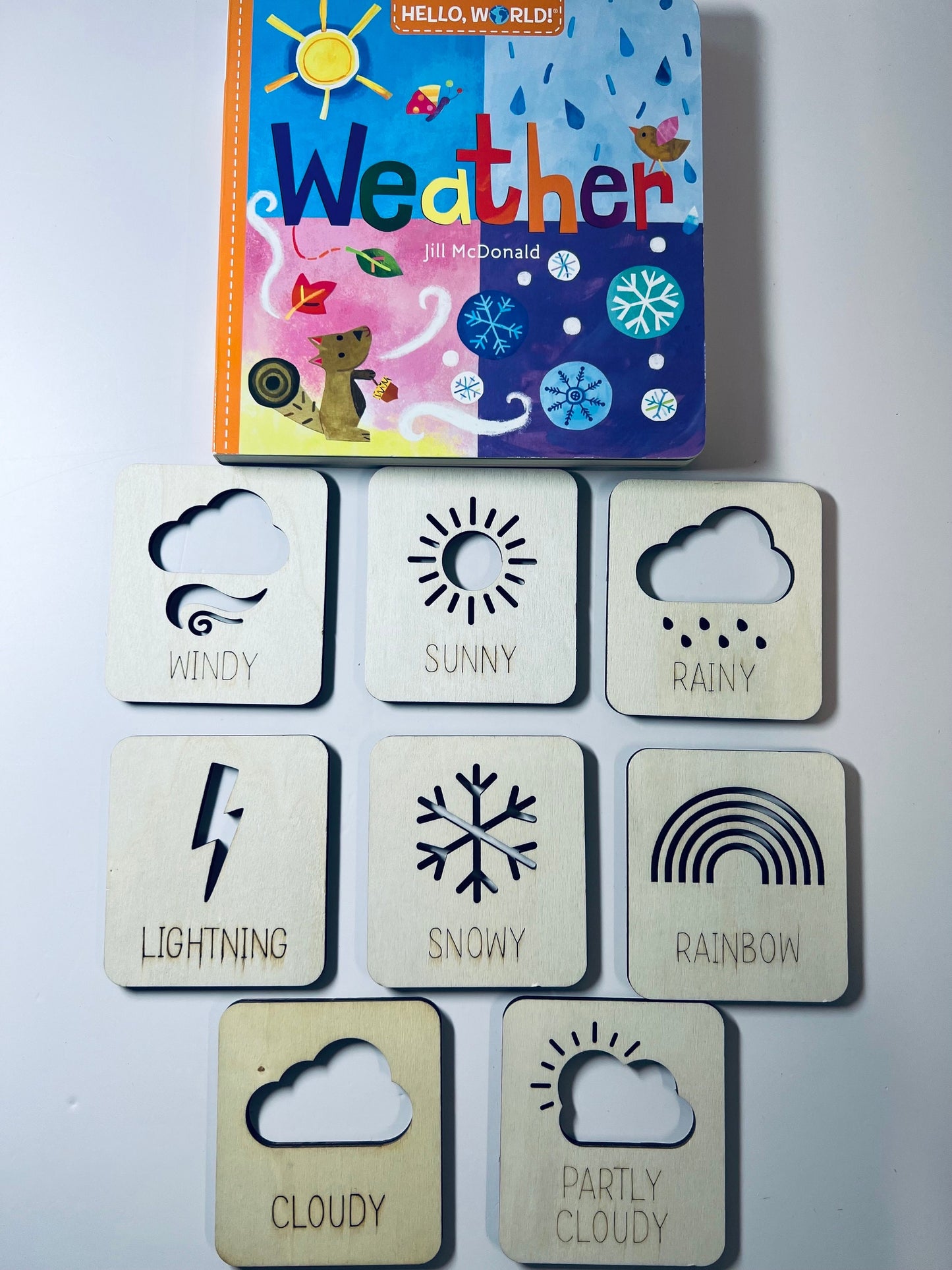 Cartes météo en bois-Cartes météo en bois Montessori Ensemble de 8 cartes en bois Montessori-Cartes météo fabriquées à la main