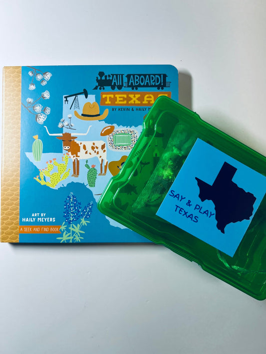 Texas State Story Kit-State Books-State Theme Bibelots-En savoir plus sur un État avec des mini objets-Texas Board Book-Trinkets