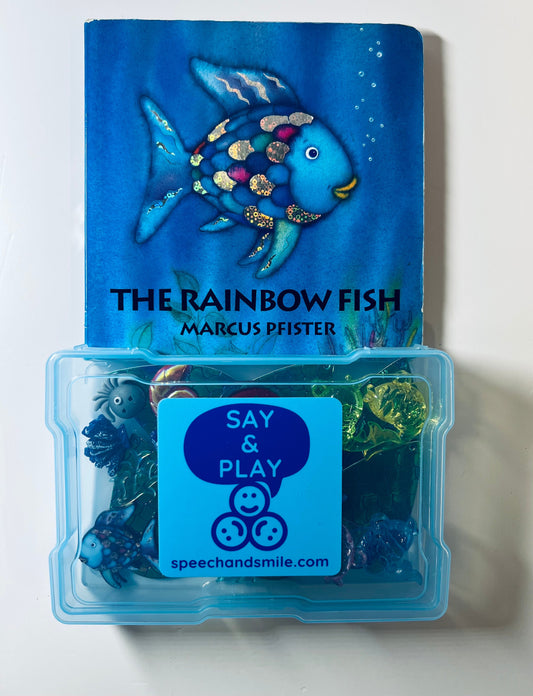 Rainbow Fish Book and Story Objects-Story Kit-Story Props-Speech Therapy Mini Objects-Gift for Kids