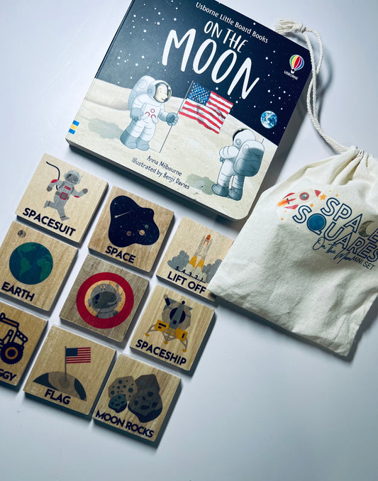 On the Moon Book and Space Square-Montessori-Space Theme Book and Story Props-Speech Therapy Tools and Objects-Speech Squares