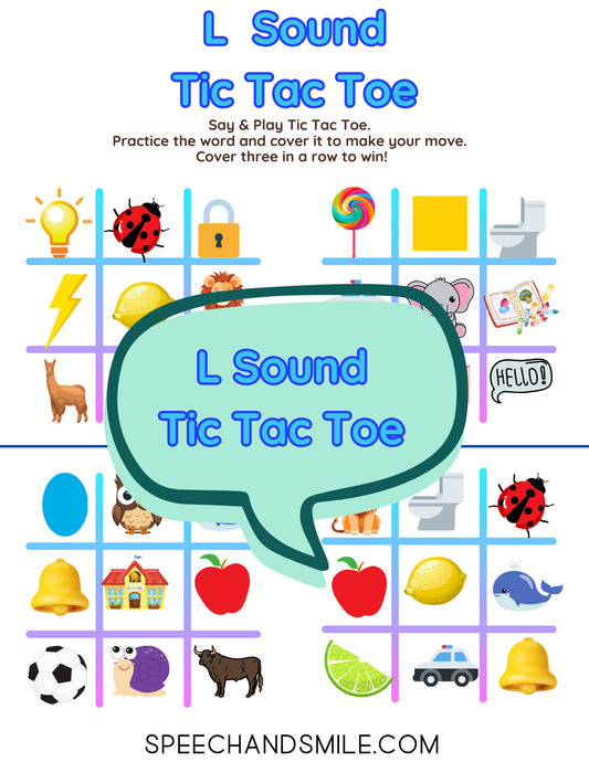 L Sound Tic-Tac-Toe-Print and Play-Printable L Sound Activity- Juego con miniobjetos de logopedia