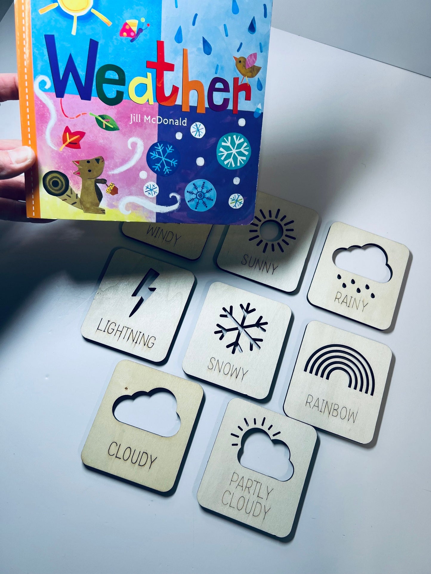 Cartes météo en bois-Cartes météo en bois Montessori Ensemble de 8 cartes en bois Montessori-Cartes météo fabriquées à la main