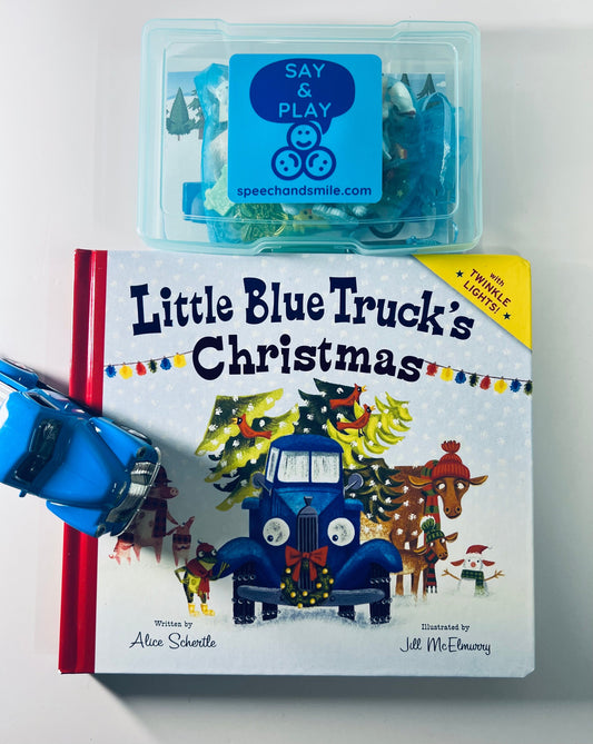 Little Blue Trucks Christmas Story Kit and Book-Gift for Kids-Story Objects for Little Blue Truck-Speech Therapy Mini Objects-Story Kit