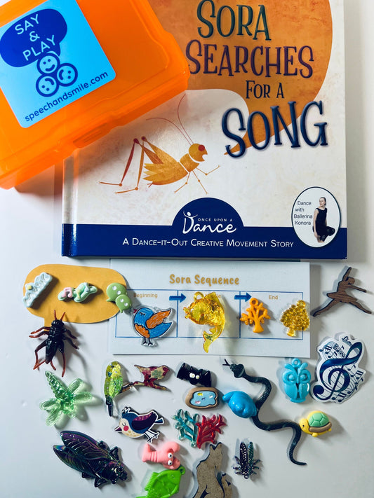 Story Kit-Book for Speech Therapy-Sora Seaches for a Song--Story Kit-Story Objects-Movement Book-Speech Therapy Mini Objects