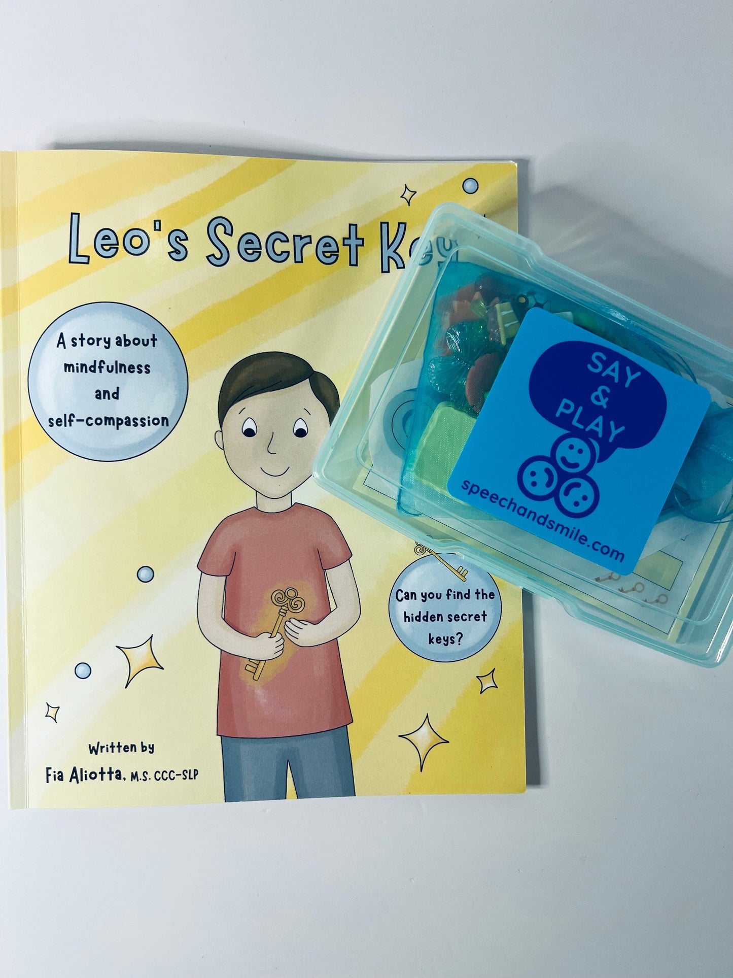 Children’s Book-Leos Secret Key-Story Kit-Mindfullness Book-Speech Therapy Book and Story Kit Objects-Trinkets