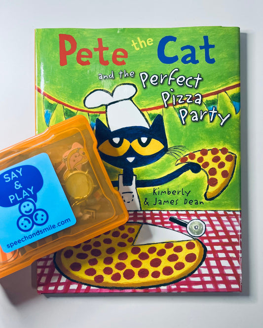 Pete el Gato Pizza Fiesta Libro Objetos Terapia del Habla Mini Objetos Kit de Cuentos para Libros de Pete el Gato