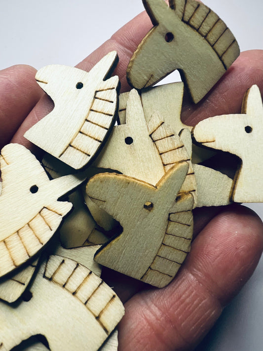 Mini cabeza de unicornio - Unicornio cortado en madera - Objetos en miniatura - Baratijas - Doodads - Objetos de lenguaje Montessori - Minis para logopedia