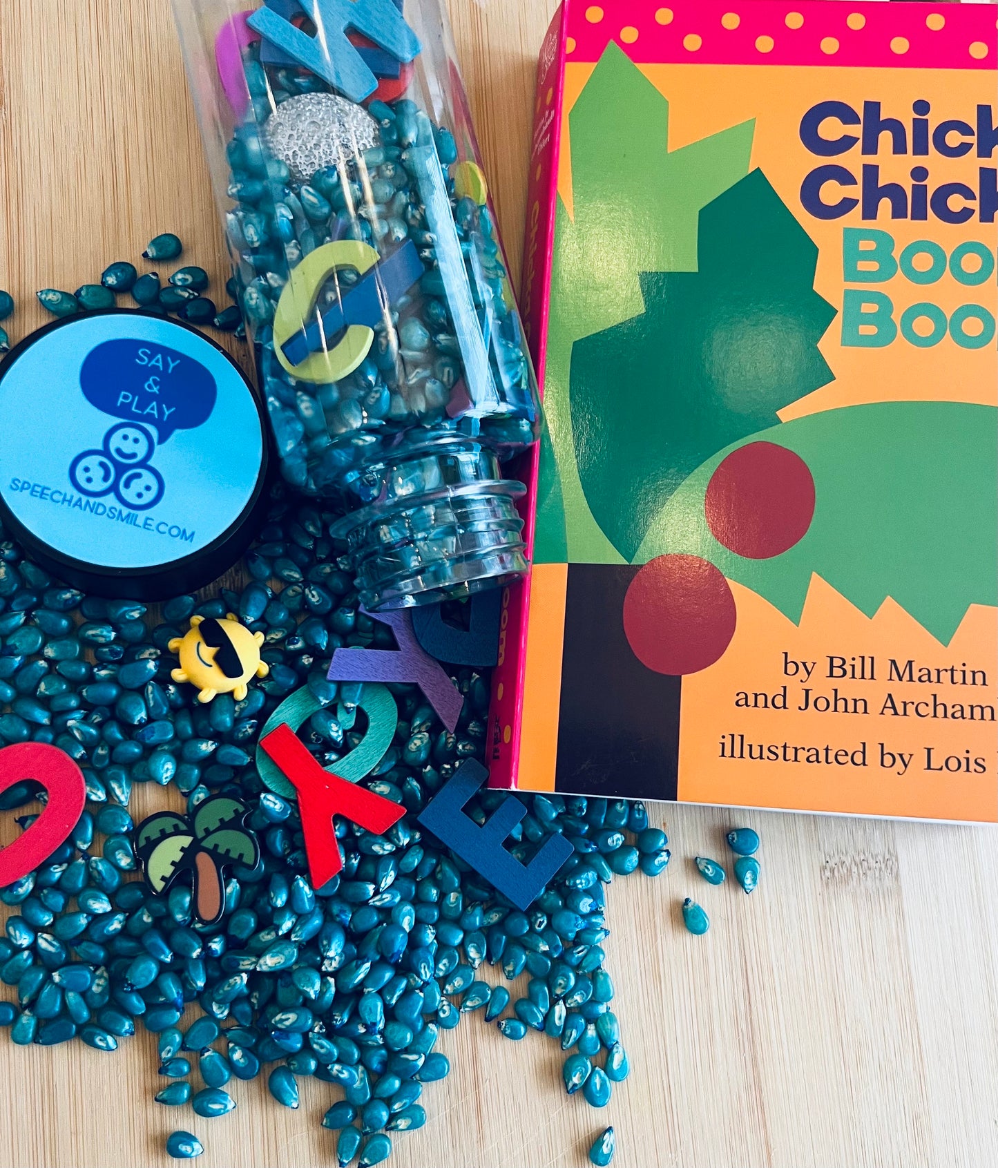 Chicka Chicka Boom Boom Kit d'histoire de bouteille de jeu sensoriel - Activité préscolaire pour Chicka Chicka Boom Boom I Spy Bottle