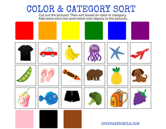Color Sort Mat Printable Category Sorting Digital Download Preschool Worksheet for Color and Category