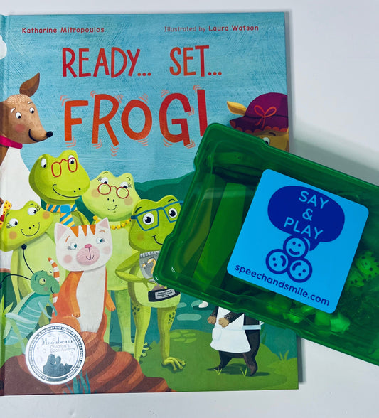 Story Kit Ready Set Frog Book - Mini objets pour l'orthophonie - Livre avec des accessoires d'histoire pour interagir avec