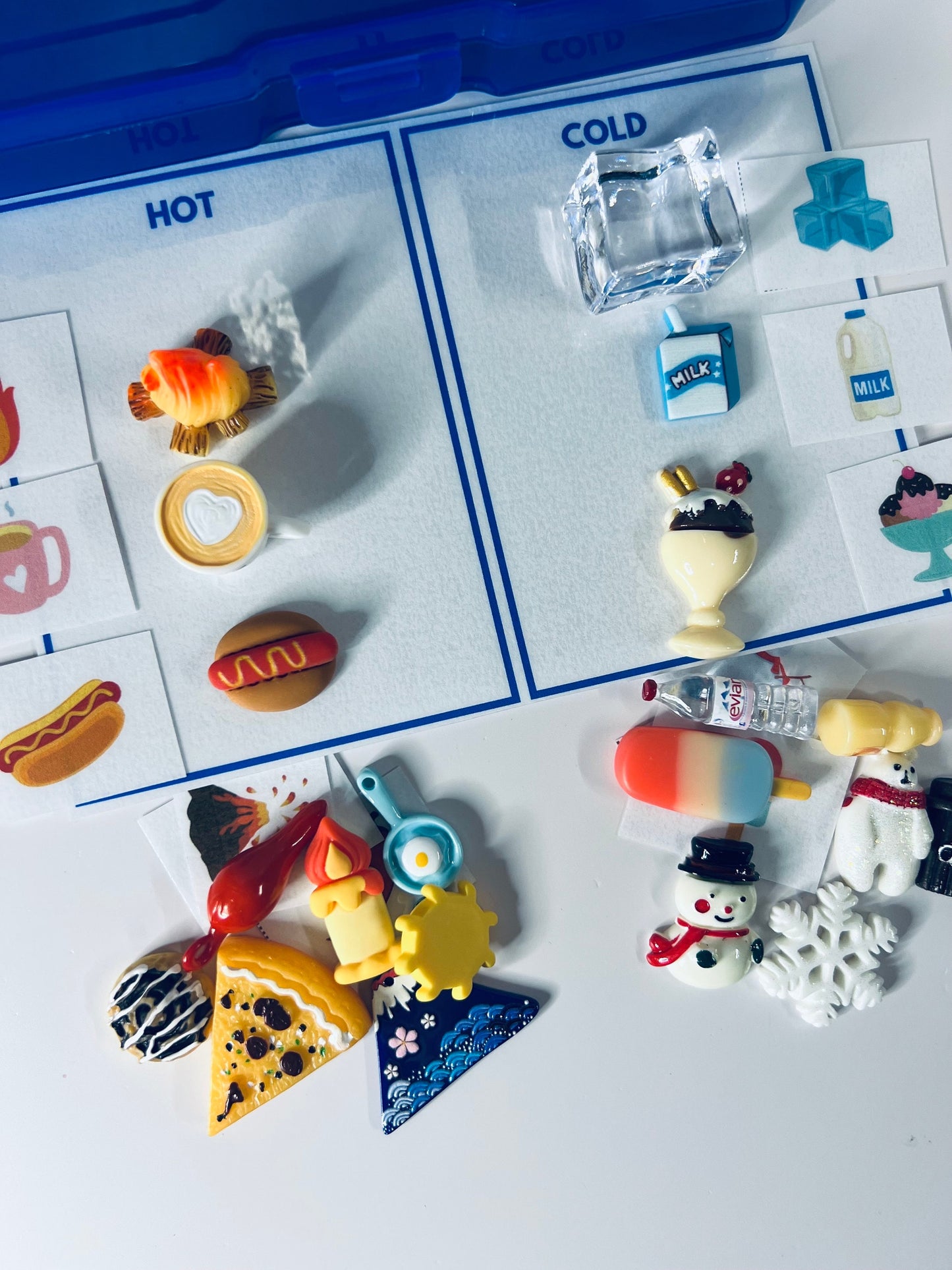 TEMPERATURE Preschool SCIENCE Sort Hot Cold Task Box avec mini objets et images - Objets miniatures - Boîte de tâches d’orthophonie