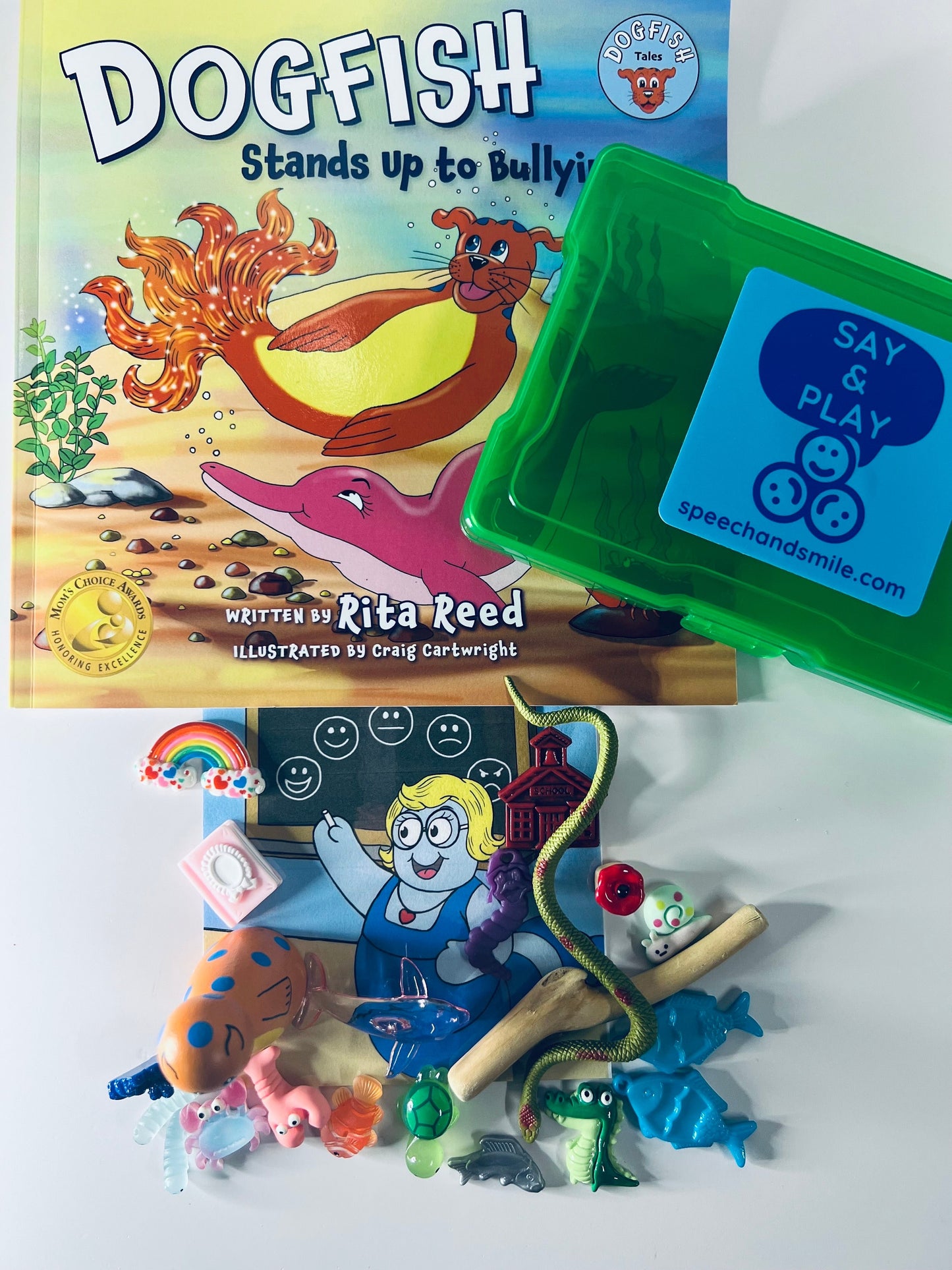 Story Kit for Dogfish Stands up to Bully - Book about Bullying - Ocean Book- Ocean Miniature Objects - Mini Objects for Speech Therapy