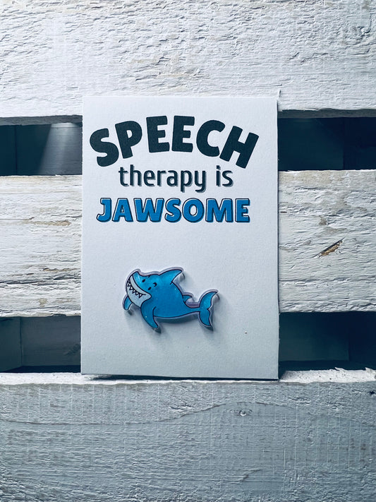 Speech Therapy Card Pocket Hug with a Miniature Shark - Miniature Gift Card - Shark Trinket - Mini Objects