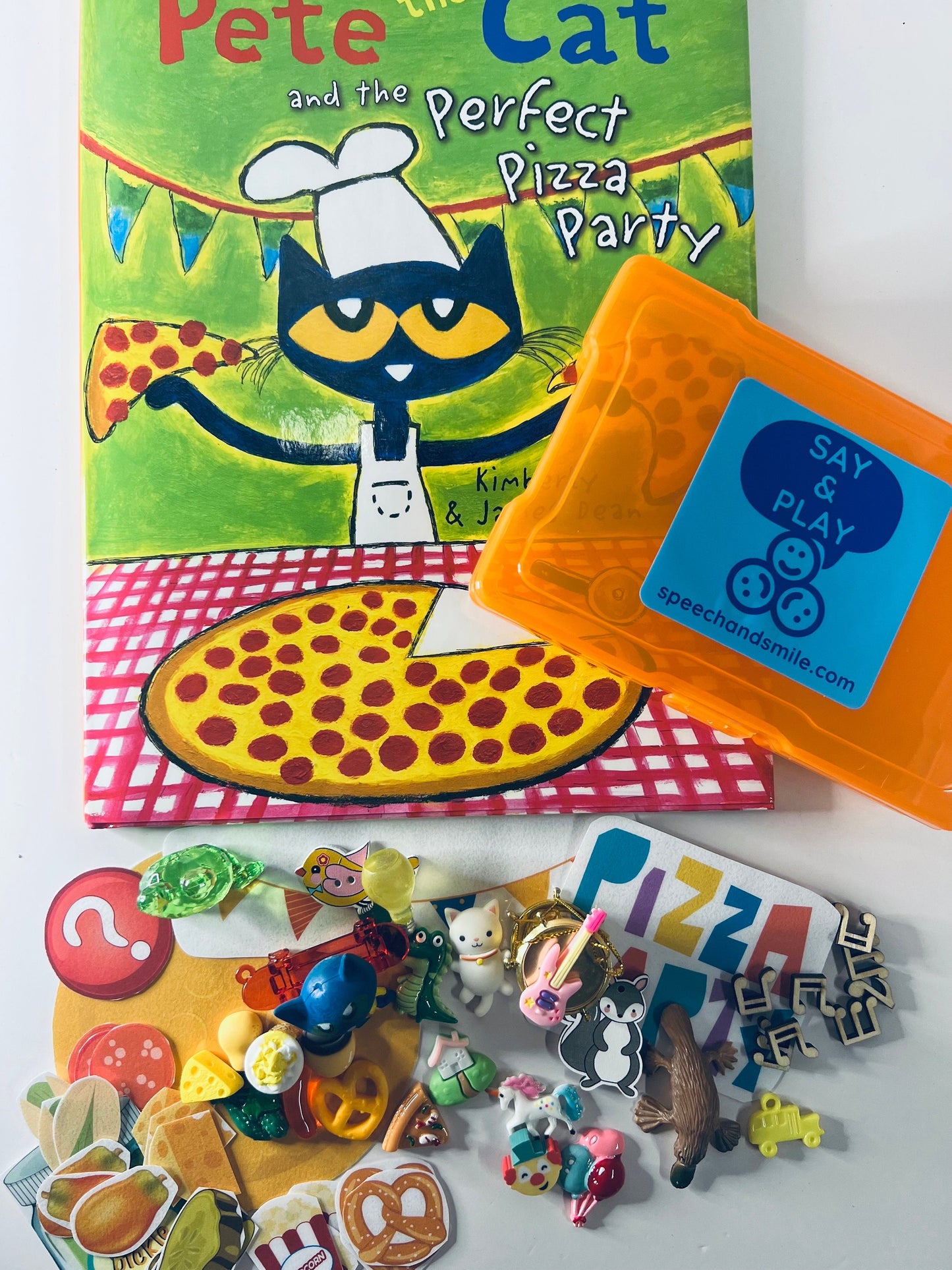 Pete the Cat Pizza Party Book Objects Speech Therapy Mini Objects Story Kit for Pete the Cat Books