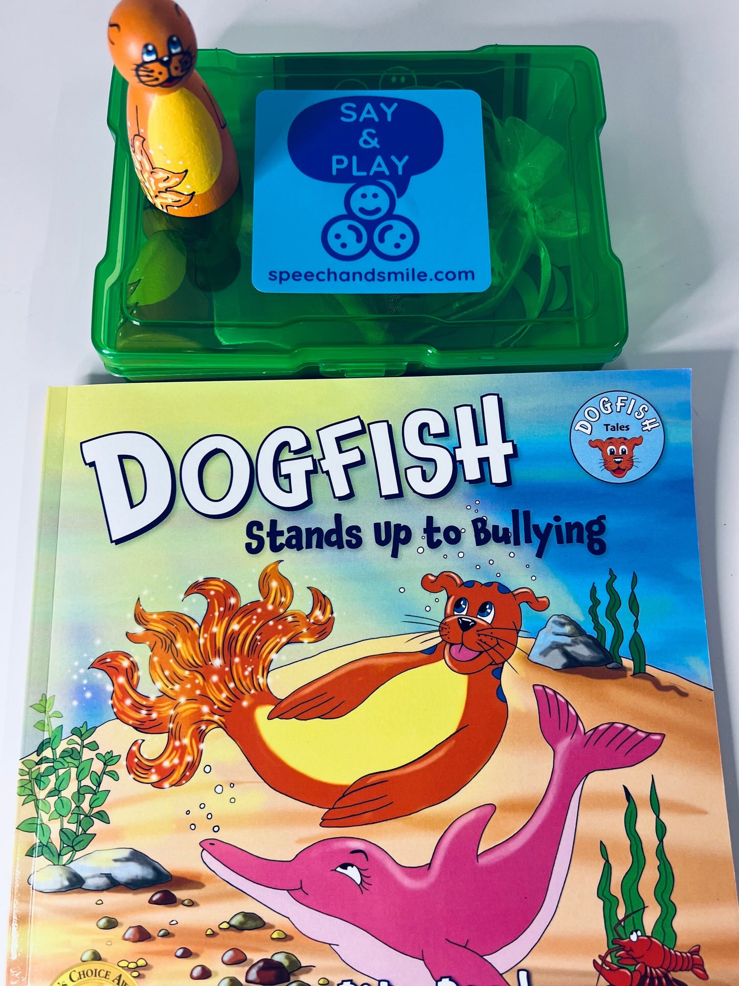 Story Kit for Dogfish Stands up to Bully - Book about Bullying - Ocean Book- Ocean Miniature Objects - Mini Objects for Speech Therapy